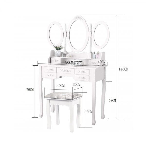   Schminktisch Make-up Schminktisch Toilette mit Spiegel und Hocker weiß