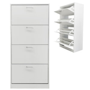 Schuhschrank - Schuhregal - 4 Fächer mit Klapptüren - weiß
