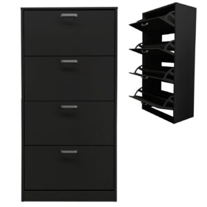 Schuhschrank - Schuhregal - 4 Fächer mit Klapptüren - schwarz