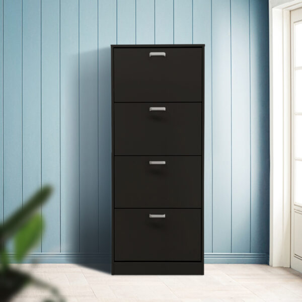 Schuhschrank - Schuhregal - 4 Fächer mit Klapptüren - schwarz - VDD World DE
