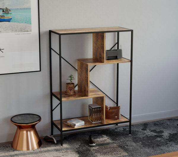 VDD Bücherregal Wandschrank Stabil - offener Fachschrank - Industrie - Metall Holz - 115 cm hoch - VDD World DE