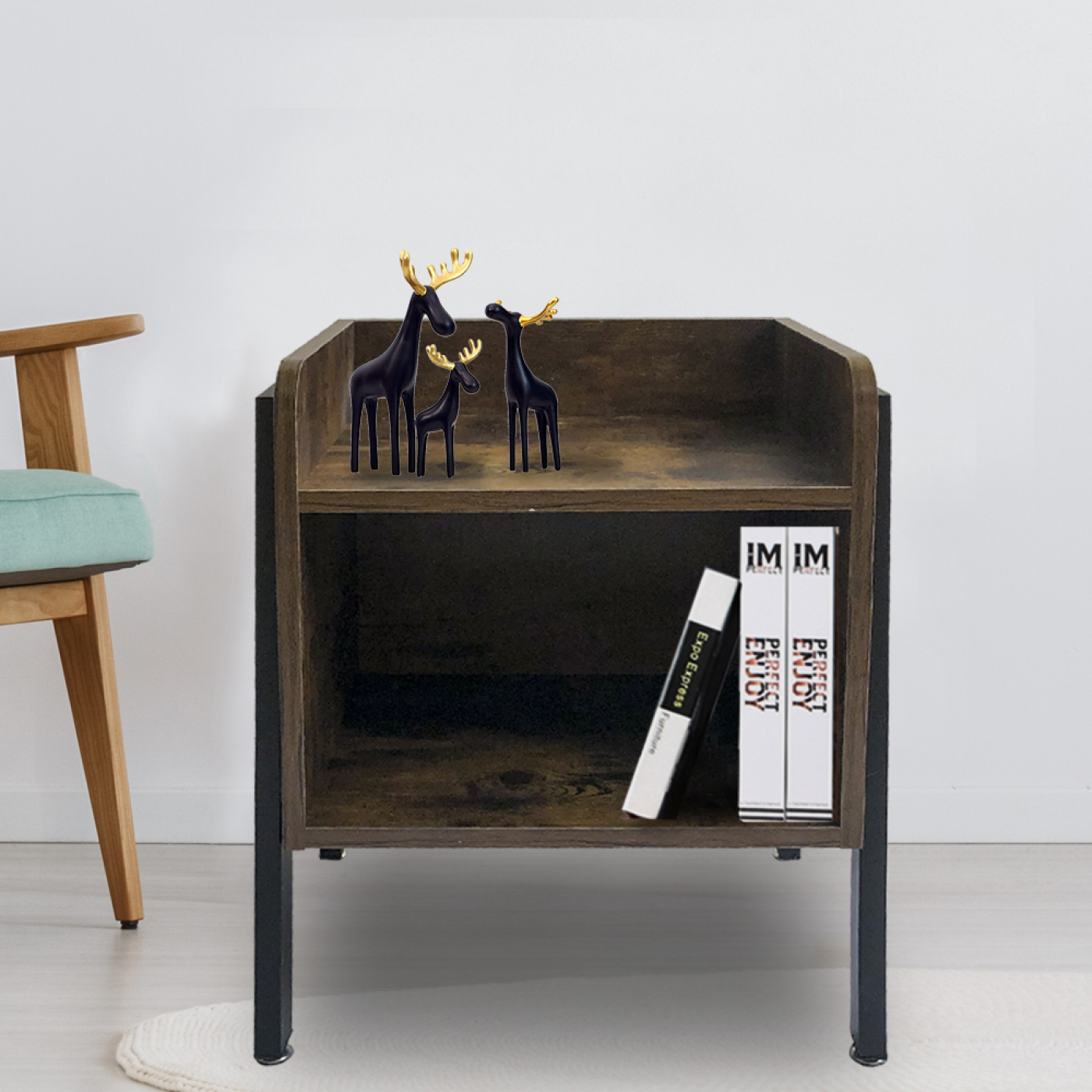 Nachttisch Beistelltisch Tough - Industrial Vintage - schwarzes Metall braunes Holz - alternatives Bild
