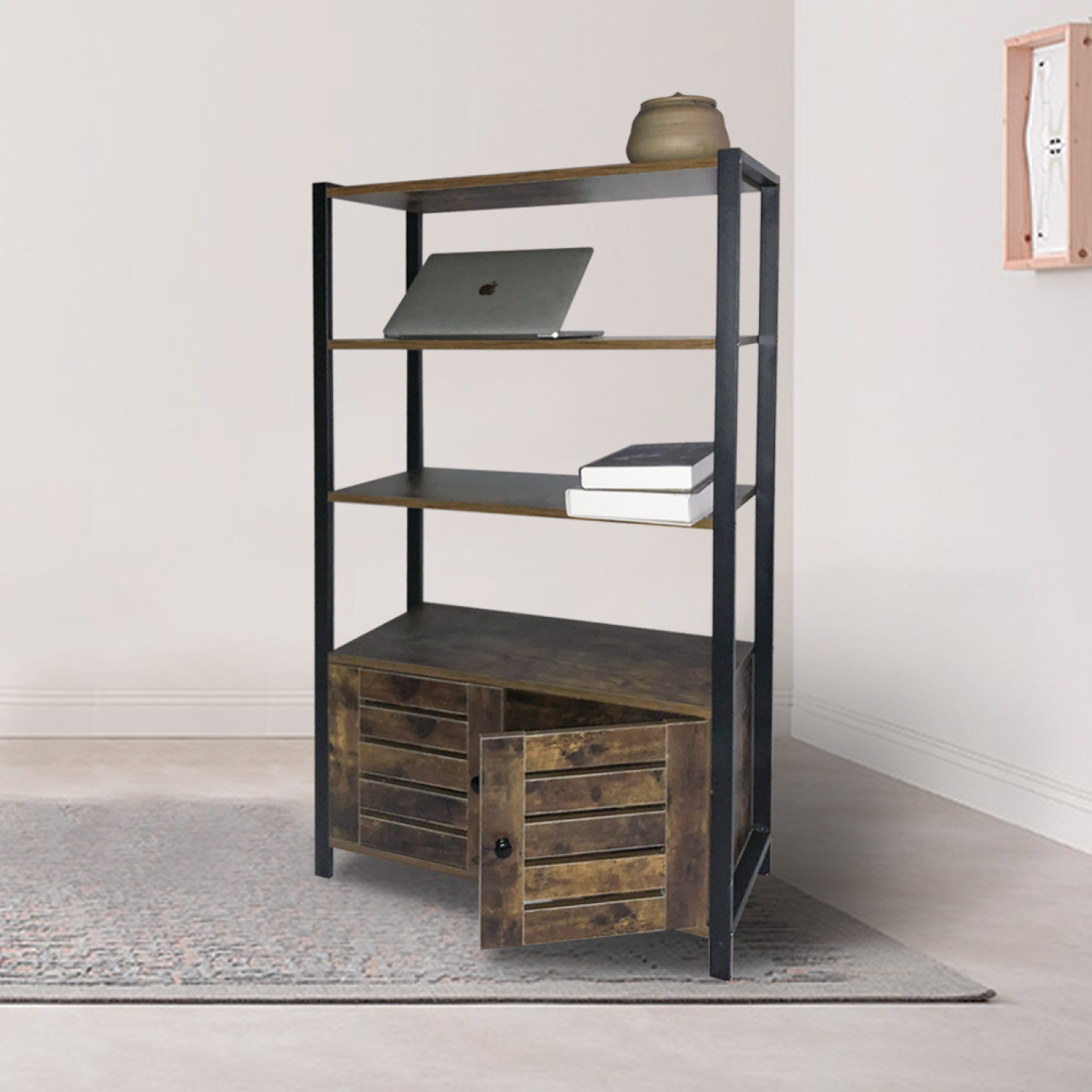 Wandschrank-Bücherregal Robustes industrielles Vintage-Design 120 cm hoch - alternatives Bild