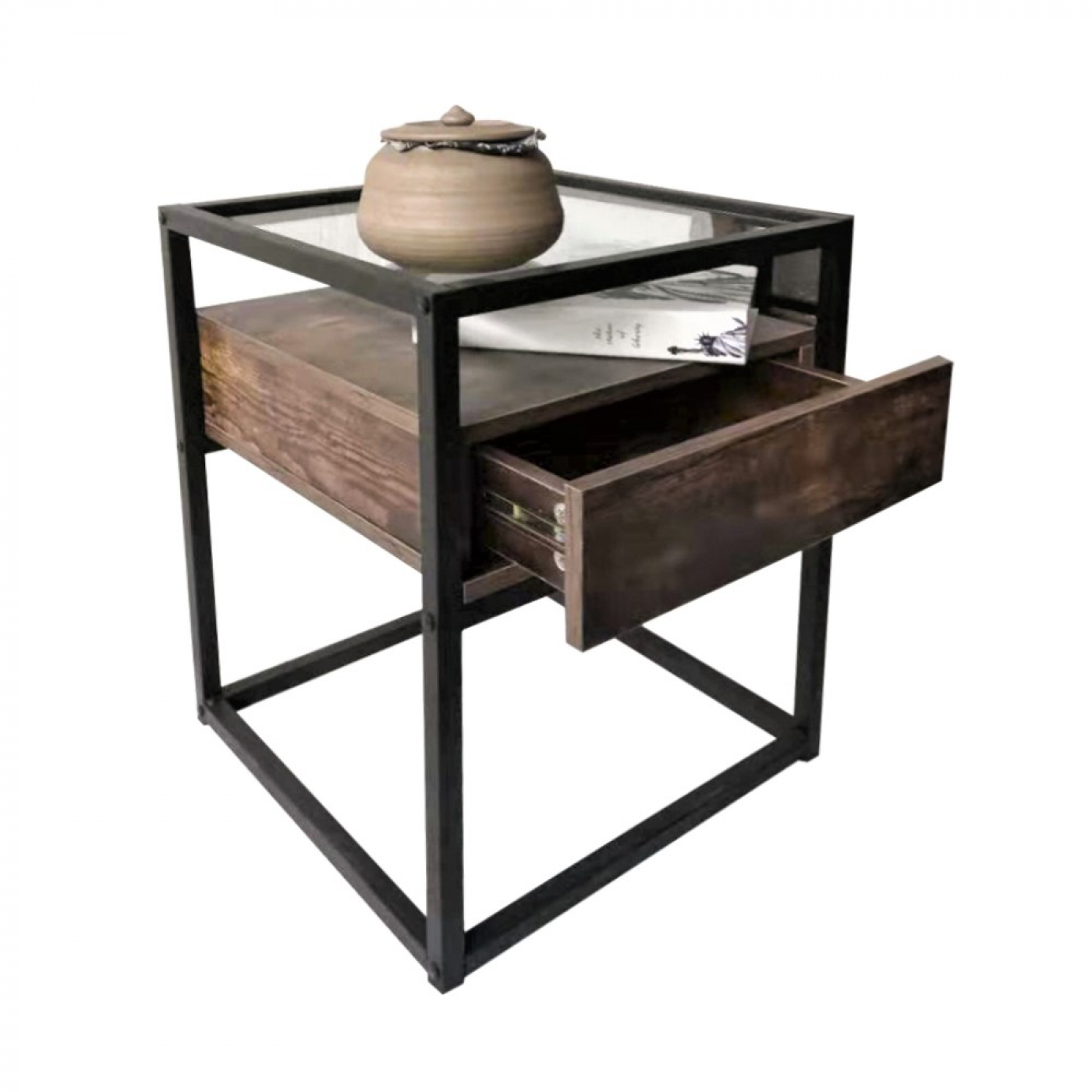 Wandschrank Robustes Metall, Holz, Industriedesign, offenes Bücherregal, 137 cm hoch, schwarz