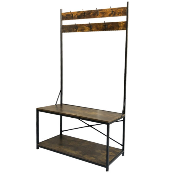 Garderobenständer groß Garderobenständer Tough - mit Bank Schuhregal - Industriemetall Holz - 183 cm - VDD World DE