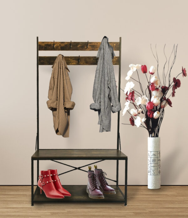 Garderobenständer groß Garderobenständer Tough - mit Bank Schuhregal - Industriemetall Holz - 183 cm - VDD World DE