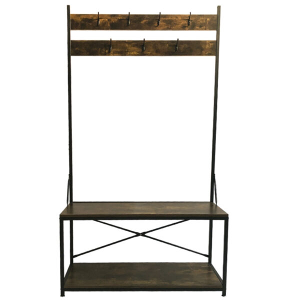 Garderobenständer groß Garderobenständer Tough - mit Bank Schuhregal - Industriemetall Holz - 183 cm - VDD World DE