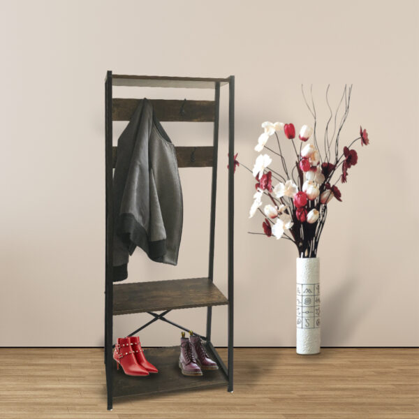 Wandschrank Robustes Metall, Holz, Industriedesign, offenes Bücherregal, 137 cm hoch, schwarz - VDD World DE