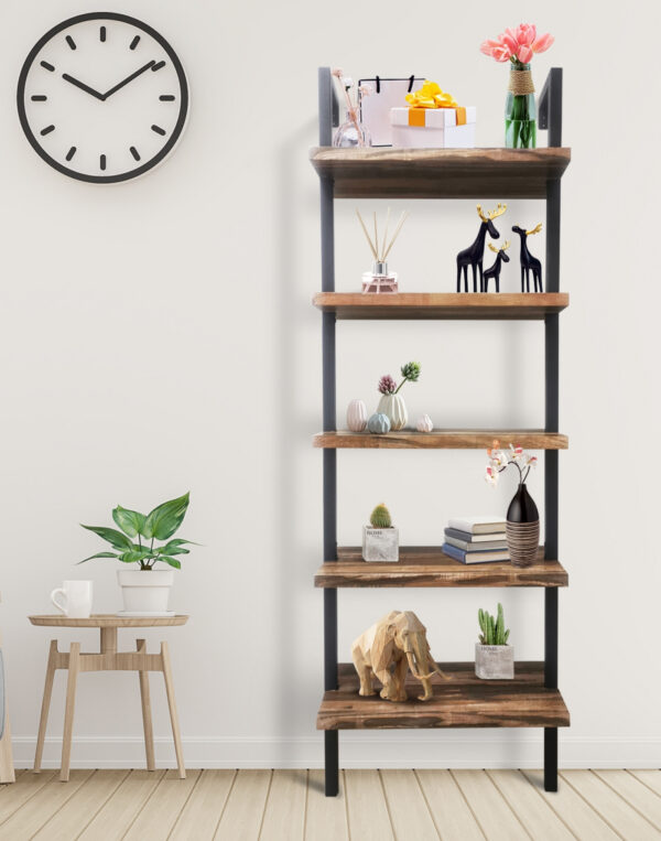   Wandregal Leiter Bücherregal Tough – industrielles Metallholz – 184 cm hoch – schwarz