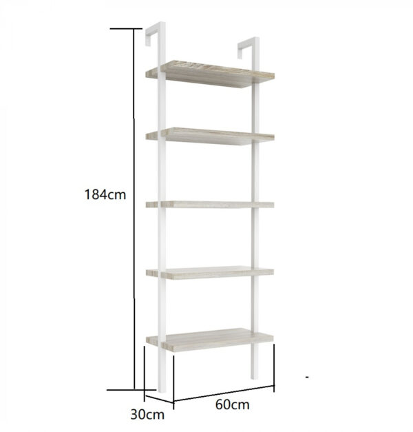 Wandregal Leiter Bücherregal Tough - industrielles Metallholz - 184 cm hoch - weiß - VDD World DE