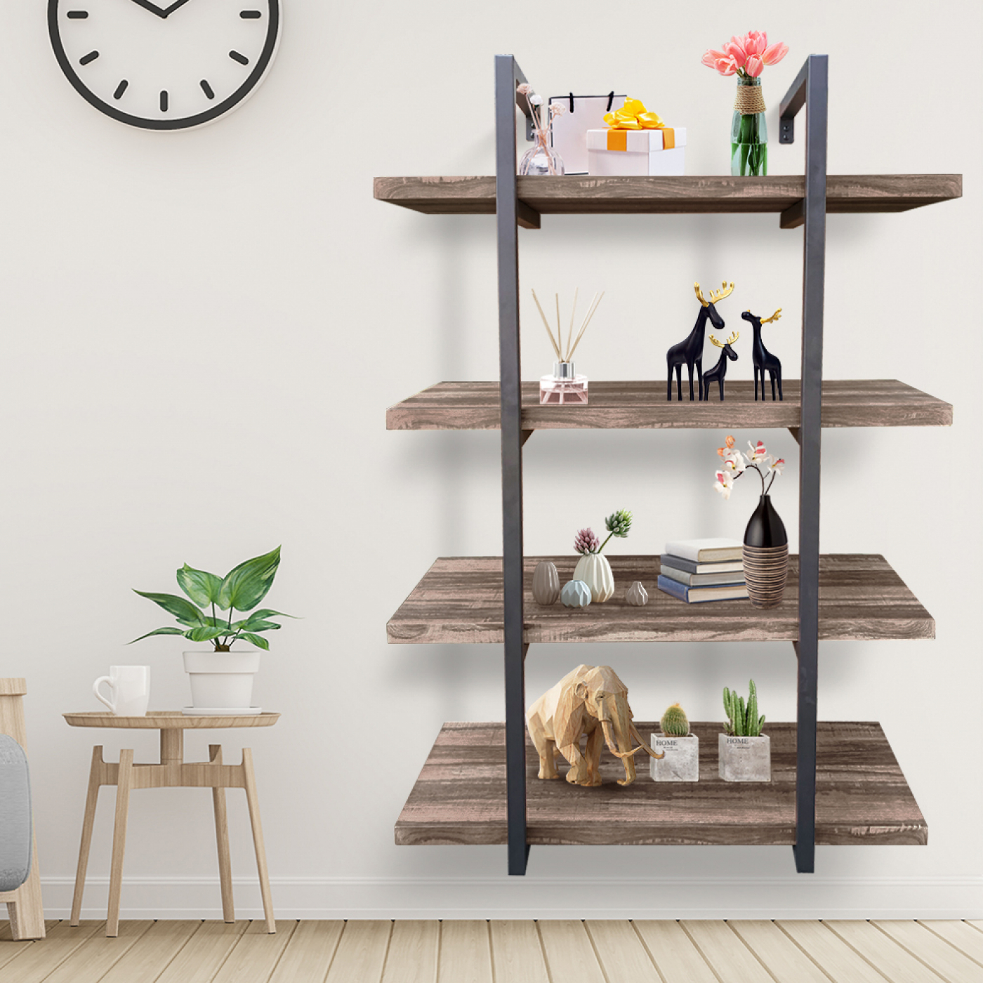 Wandregal Leiter Tough - Wandregal Bücherregal - Wandschrank - Industriell - 4 Lagerregale - alternatives Bild