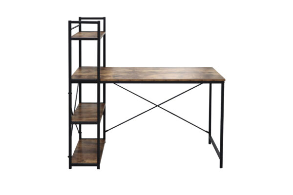   Schreibtisch Computertisch Tough – 3 Lagerregale – industrielles Vintage-Braun – Metallholz