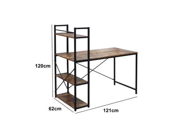  Schreibtisch Computertisch Tough – 3 Lagerregale – industrielles Vintage-Braun – Metallholz