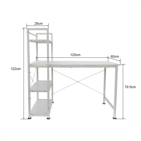   Schreibtisch Computertisch Tough – 3 Lagerregale – industrielles modernes Weiß – Metallholz