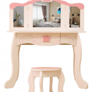 Schminktisch Make-up Make-up Tisch Prinzessin Mädchen mit Spiegel und rosa Hocker