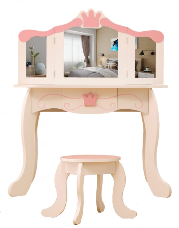 Schminktisch Make-up Make-up Tisch Prinzessin Mädchen mit Spiegel und rosa Hocker - VDD World DE
