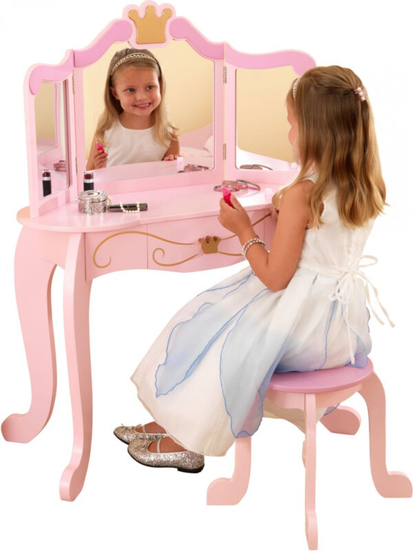   Schminktisch Make-up Make-up Tisch Prinzessin Mädchen mit Spiegel und rosa Hocker