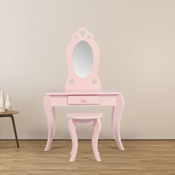 Schminktisch schminktisch Schminktisch Herz Design Kinderzimmer Mädchen mit Hocker rosa - VDD World DE