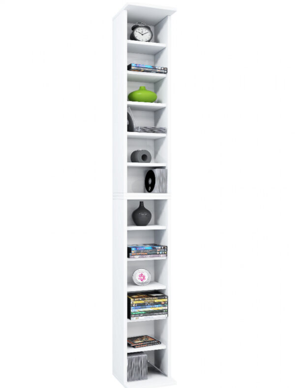 Wandschrank - Fächerschrank schmal und hoch - CD-Aufbewahrungsschrank - 183 cm hoch - weiß - VDD World DE