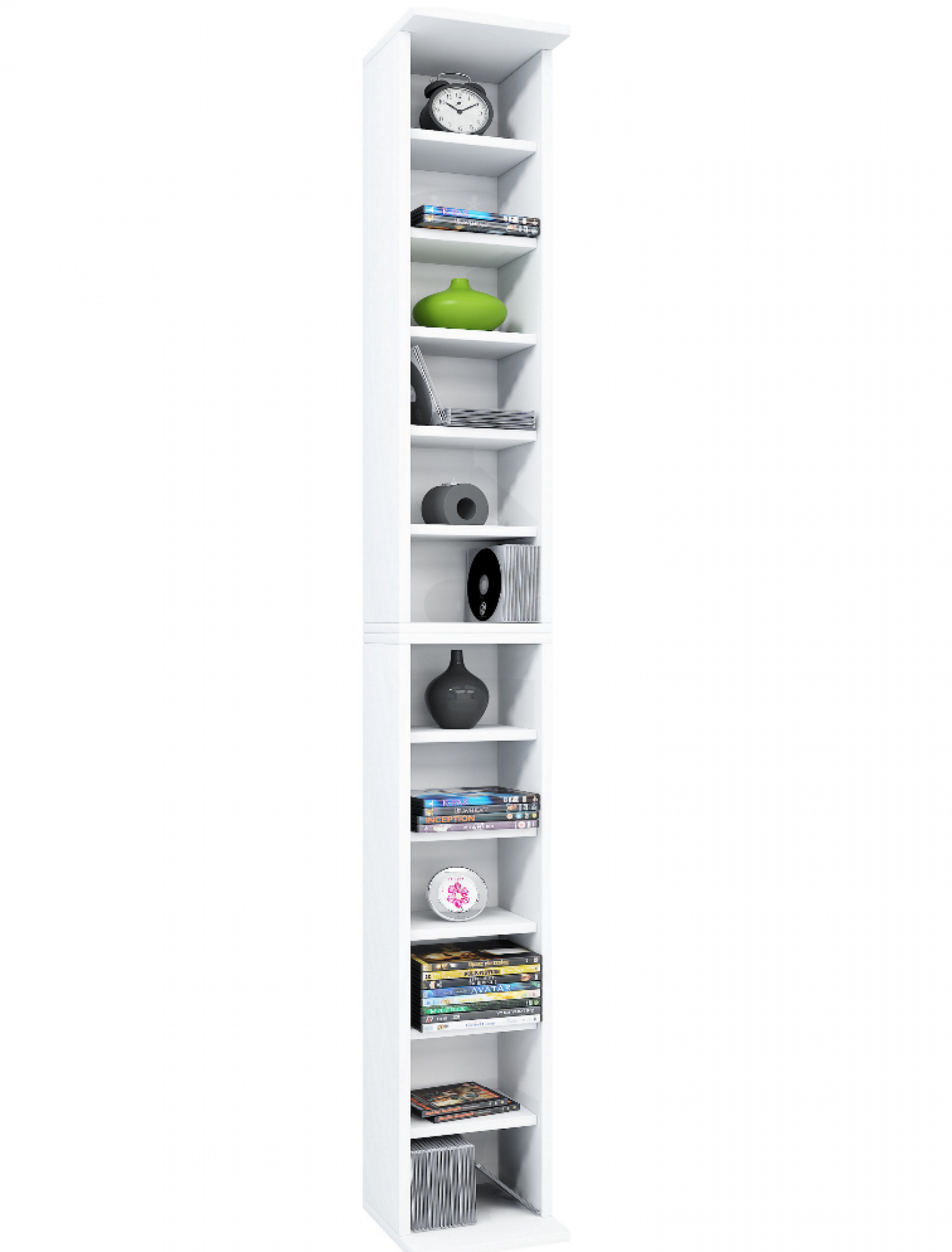 Wandschrank - Fächerschrank schmal und hoch - CD-Aufbewahrungsschrank - 183 cm hoch - weiß