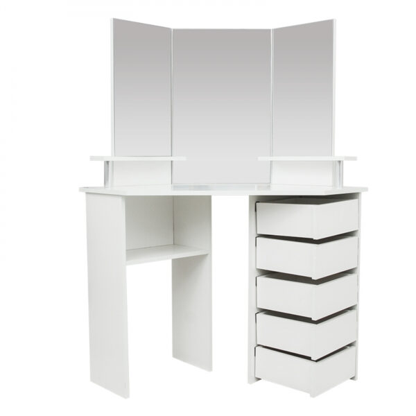Eckschminktisch Make-up-Schminktisch mit 3 Spiegeln viel Stauraum 111 cm x 142 cm weiß - VDD World DE
