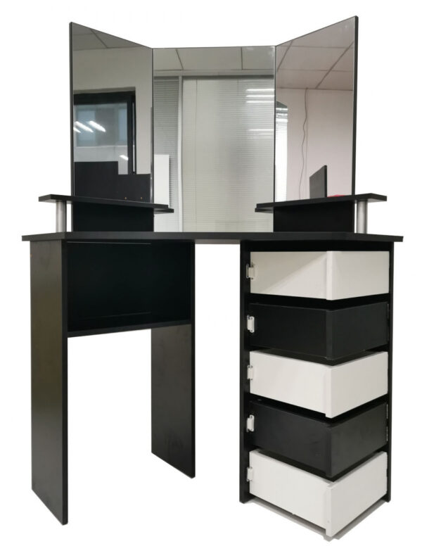   Ecke Schminktisch Make-up Schmink-Tisch mit 3 Spiegeln viel Stauraum 111 cm x 142 cm schwarz