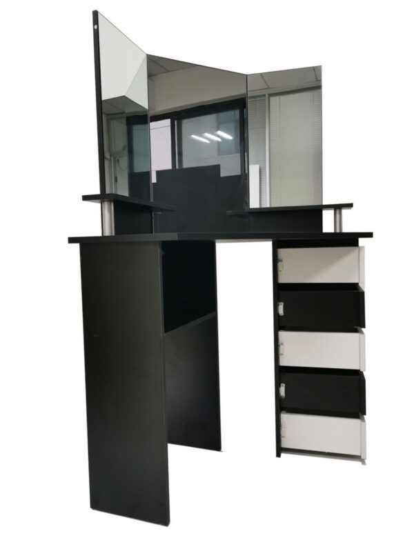   Ecke Schminktisch Make-up Schmink-Tisch mit 3 Spiegeln viel Stauraum 111 cm x 142 cm schwarz