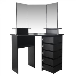 Ecke Schminktisch Make-up Schmink-Tisch mit 3 Spiegeln viel Stauraum 111 cm x 142 cm schwarz