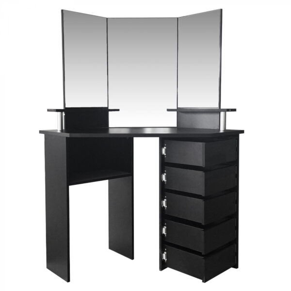   Ecke Schminktisch Make-up Schmink-Tisch mit 3 Spiegeln viel Stauraum 111 cm x 142 cm schwarz