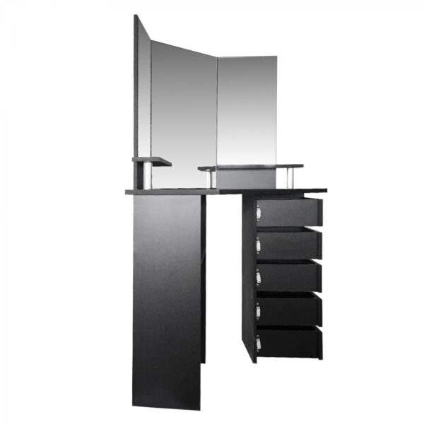   Ecke Schminktisch Make-up Schmink-Tisch mit 3 Spiegeln viel Stauraum 111 cm x 142 cm schwarz