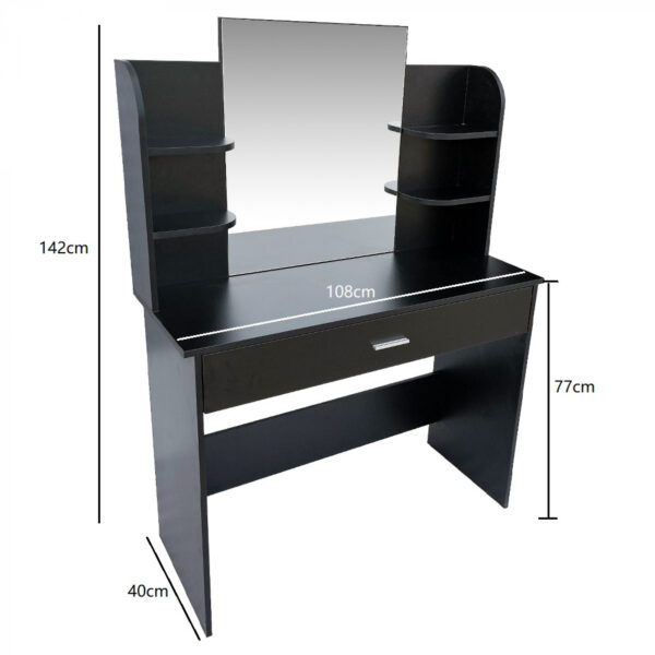   Schminktisch Make-up Schminktisch mit Spiegelschublade und Ablageflächen schwarz
