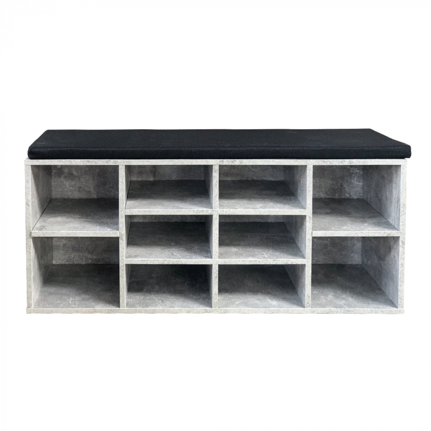 Schuhschrank Hallenbank - offener Schuhregal - mit Sitzkissen - industriell grau