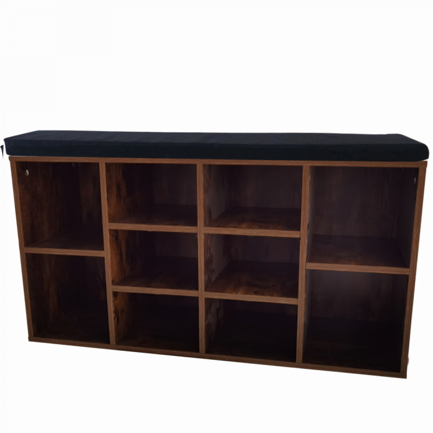 Schuhschrank Hallenbank - offener Schuhregal - mit Sitzkissen - braune Walnuss