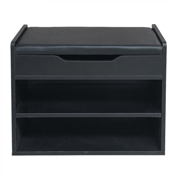 Schuhregal Hallenbank - offener Schuhschrank - mit klappbarem Sitzkissen - schwarz - VDD World DE