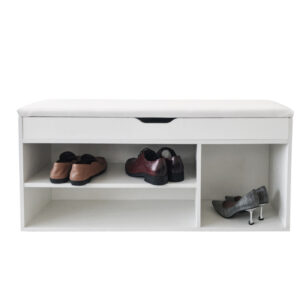 Schuhschrank Flurbank mit Stauraum - Schuhregal - mit Sitzkissen weiß