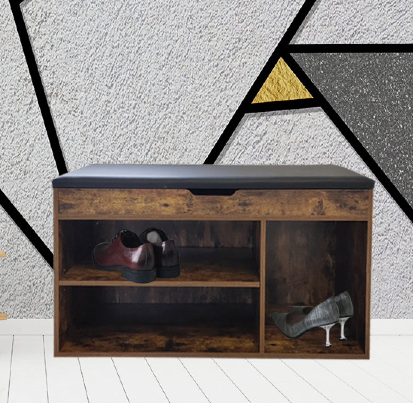 Schuhschrank Flurbank mit Stauraum - Schuhregal - mit Sitzkissen - Nussbaum braun - alternatives Bild