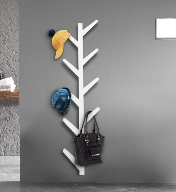   Wandgarderobe Baumstamm Ast Design – hängende Wandgarderobe – 125 cm hoch – 10 Haken – weiß
