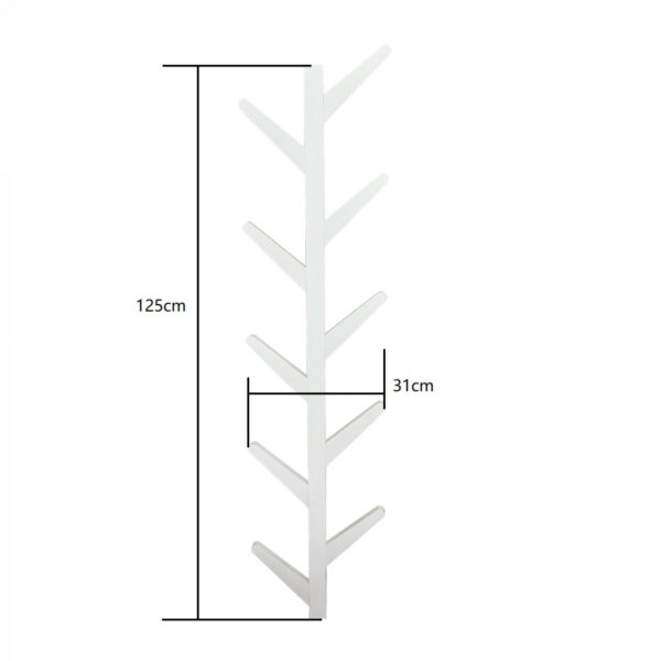   Wandgarderobe Baumstamm Ast Design – hängende Wandgarderobe – 125 cm hoch – 10 Haken – weiß