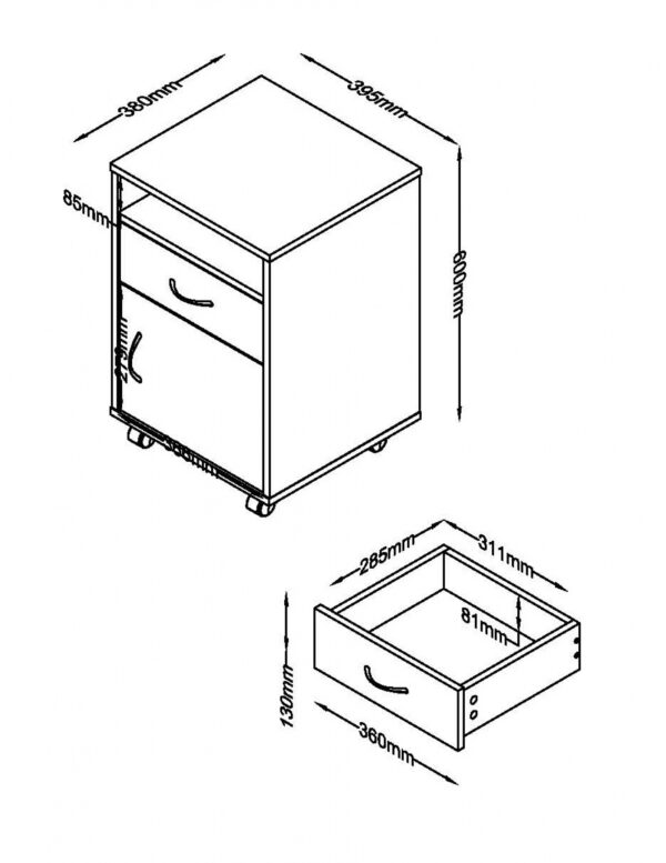 Schreibtischschrank mit Rädern - Schubladenblock - fahrbar - VDD World DE
