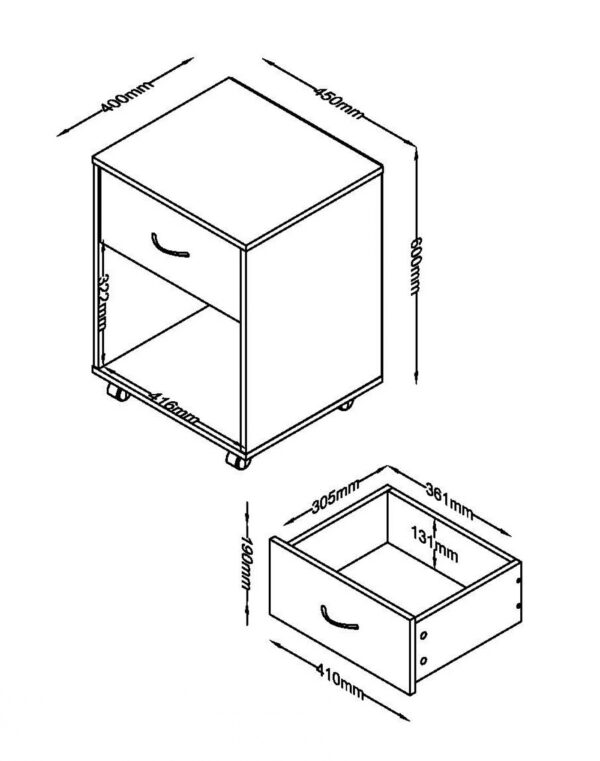 Schreibtischschrank mit Rädern - Schubladenelement - Kommode - VDD World DE