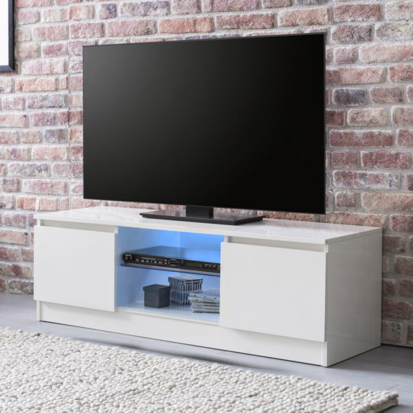   TV-Schrank – TV-Schrank – LED-Beleuchtung – 120 cm breit – weiß