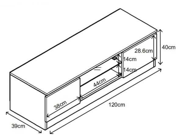   TV-Schrank – TV-Schrank – LED-Beleuchtung – 120 cm breit – weiß