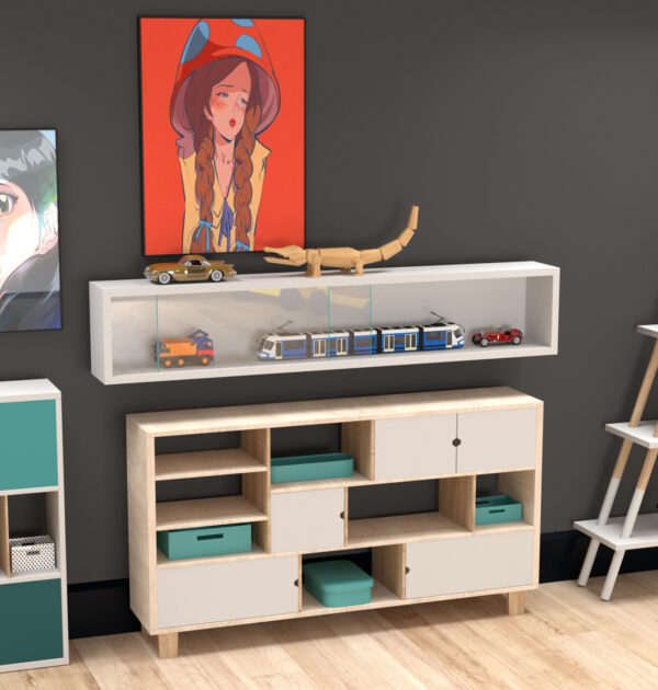   VDD Vitrine stehend hängend Wandvitrine – Schiebetüren – 95 x 18 x 12 cm