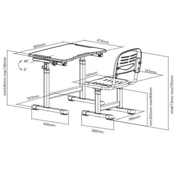   Schreibtisch mit Schreibtischstuhl Mädchen – Zeichentisch – ergonomisch höhenverstellbar