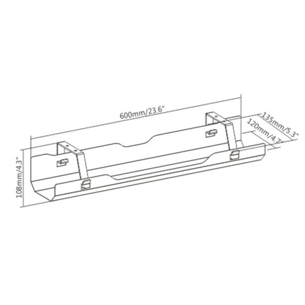   Kabelwanne für unter dem Schreibtisch – 60 cm breit – schwarz