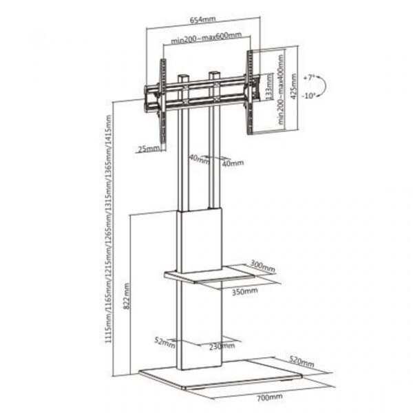 TV-Ständersockel - TV-Bildschirm-Stativ - verstellbar bis zu 142 cm - 37 bis 70 Zoll - VDD World DE