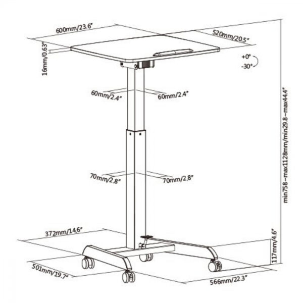 Schreibtisch-Sitz-Steh-Laptoptisch - Präsentationstisch - fahrbar - höhenverstellbar - VDD World DE