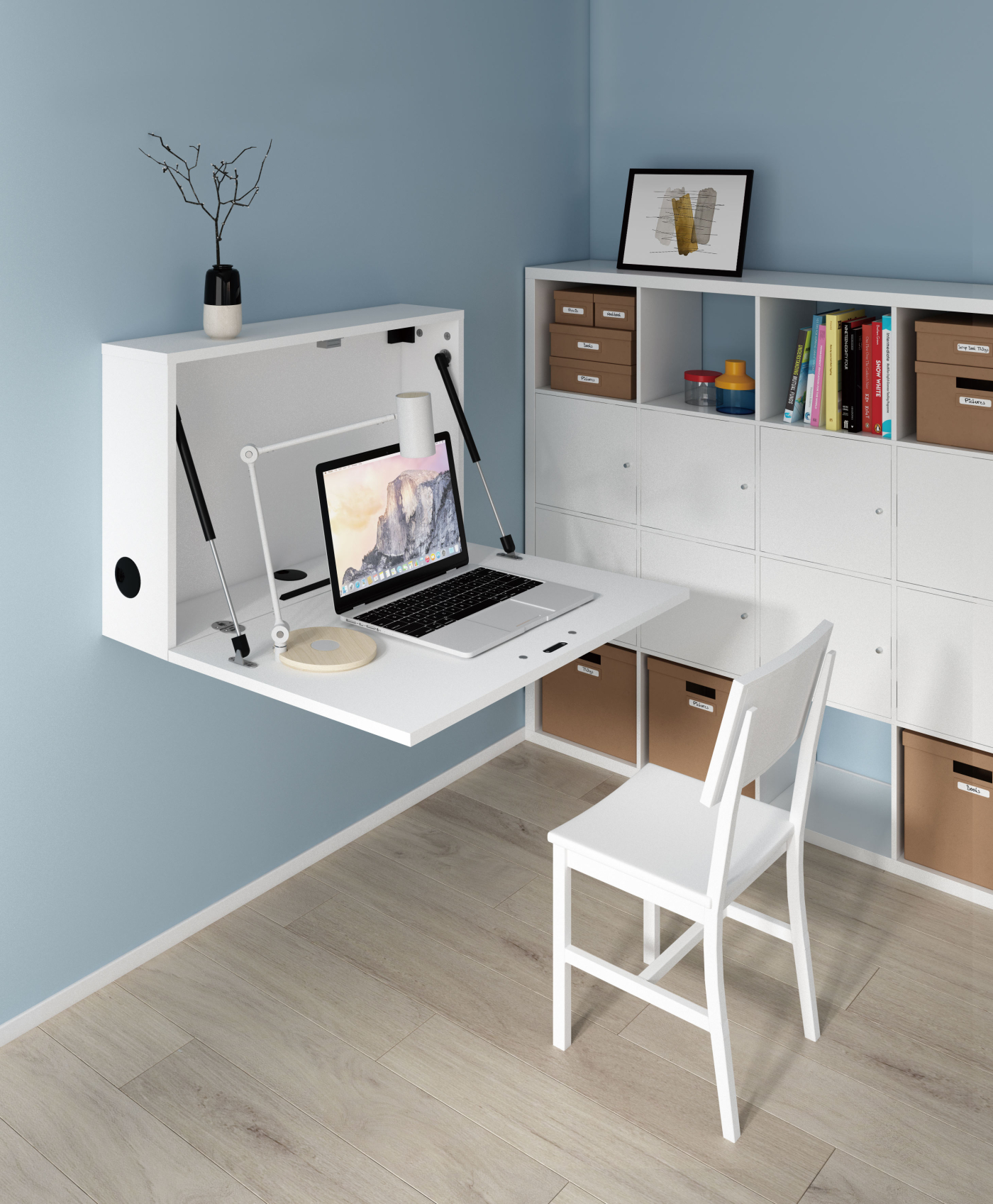 Wandschreibtisch schwebend hängend - Schreibtisch an der Wand montiert - klappbar - platzsparend - alternatives Bild