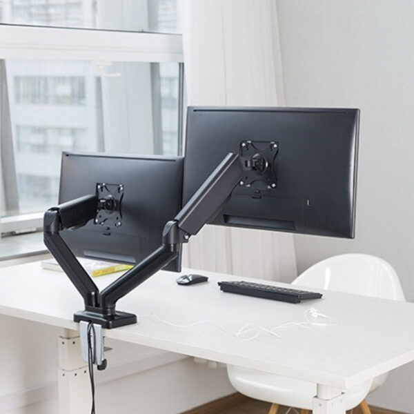   Monitorhalterung 2 Bildschirme Gasfedermechanismus – Monitorarm – USB 2.0 und Multimedia-Anschluss