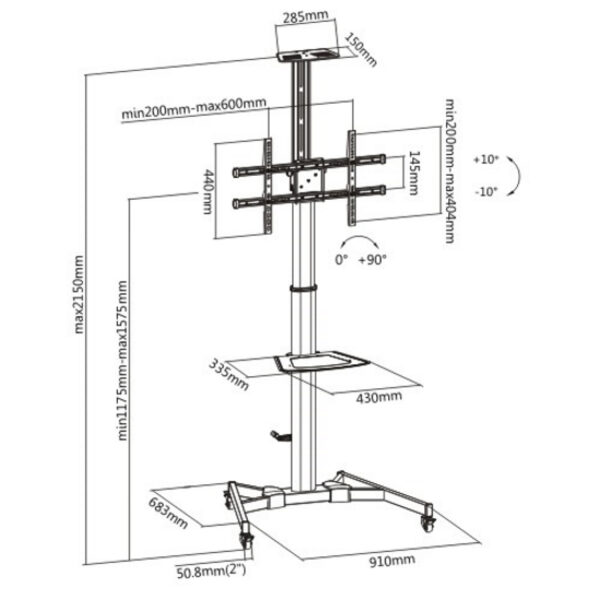 TV Standard Stativ Premium - mobil - höhenverstellbar - Bildschirm drehbar neigbar - VDD World DE